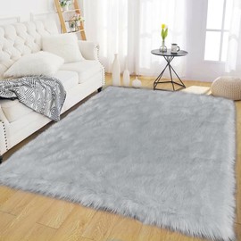 Latepis Rug 5x8 Gray Area Rug Faux Fur Rug for Living Room Sofa Floor Washabl...