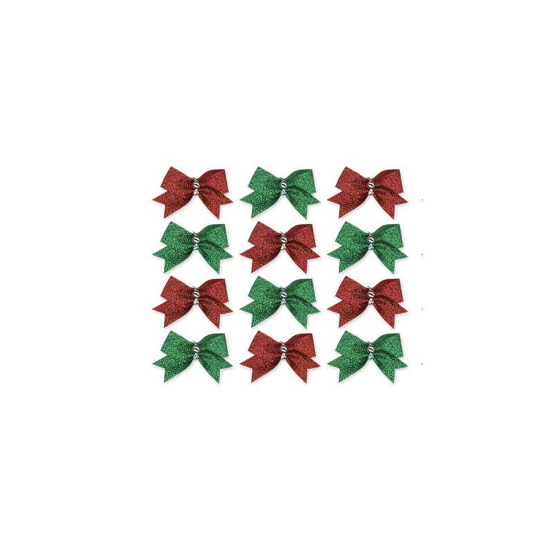 Mini Tie-On Christmas Bows - Red and Green Glitter -
