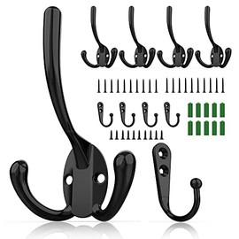 10 Pack Heavy Duty Wall Mounted Black Coat Hooks with 30 Screws, Mudroom Hooks, Backpack Hooks, Robe Hooks, Hat Hookï¼Two Types of Hooks + ThreeTypes of Screws Includedï¼