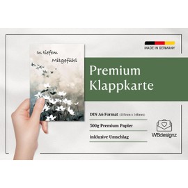 WBdesignz Sympathy Card with Envelope - Condolence Card White Flowers with Birds - Funeral Card Sympathy Card (DIN A6)