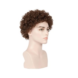 QiSwap Elf Wig Curly Wig Men - Brown Curly Hair Cosplay Costumes Accessories Adults, Full Wigs for 70s Disco Holiday Party, Halloween, Christmas (One Size)