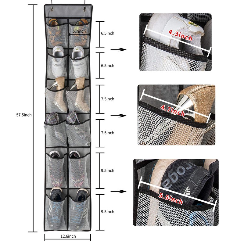 KEEPJOY Over The Door Shoe Organizer 2 Pack,Mesh Pockets Hanging