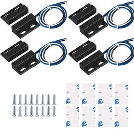 GUUZI 4 Sets Black Magnetic Switch, Wiring NO/NC, Recessed Door Sensor, Hidden Window Contact, Reed Switch for Access Control, Replace Alarm System