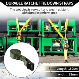 Hihaha Ratchet Tie Down Straps/Heavy Duty Tensioning Belts Motorcycle Trailer Trucks Cargo/Adjustable 250kg 1"x 5' / 1 Pcs Green