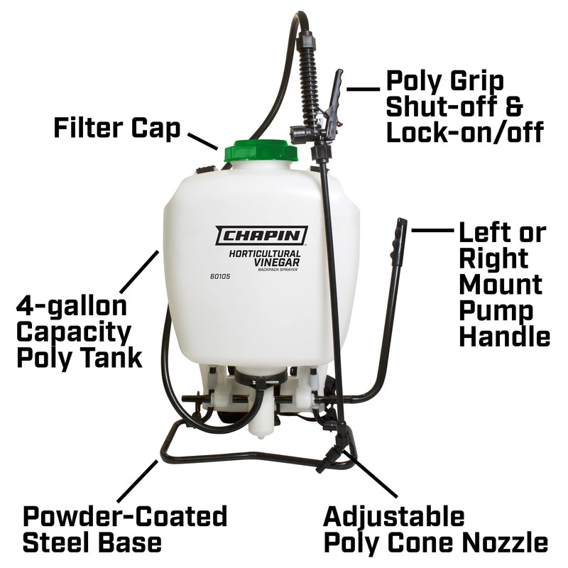 Chapin International 60105 4-Gallon Horticultural Vinegar Backpack Sprayer, Translucent White