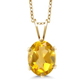Gem Stone King 18K Yellow Gold Plated Silver Oval Necklace | Oval 8X6MM | Gold Pendant Necklace for Women | with 18 Inch Chain