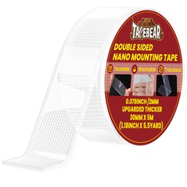 TAPEBEAR Nano Tape Double Sided Tape 1.18" x 16.4Ft, Tear by Hand, 0.08" Thick Strong Mounting Tape, Reusable Clear Gel Wall Sticky Strips, Traceless, Washable for Hanging Picture, Poster, Carpet