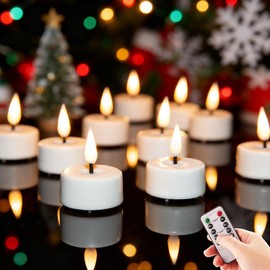 Eywamage White Flameless Wax Tealights with Remote Batteries, Flickering LED Tea Votive Candles Set of 10