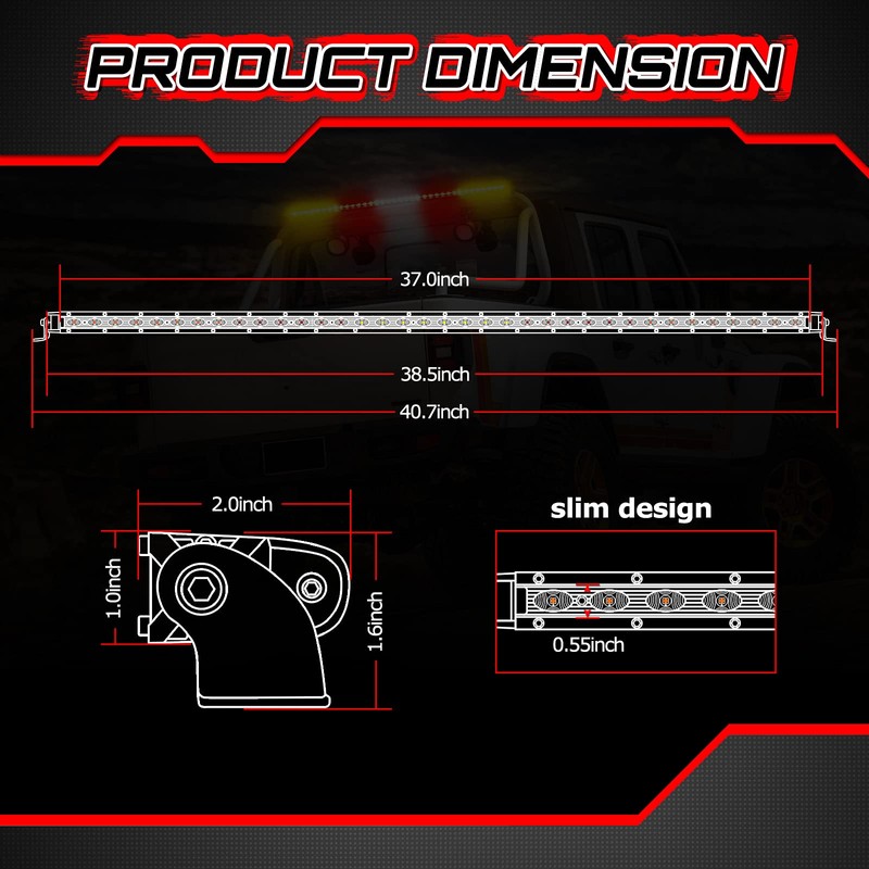 OFFROADTOWN 37 Inch Slim LED Chase Bar Rear LED Strobe