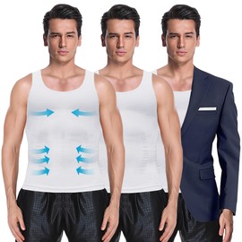 MEETYOO 1/2/3 Pack Shaper Slimming Tank Top Athletic Compression Shirt with Sleeveless Undershirts for Men, White+White+White, Large