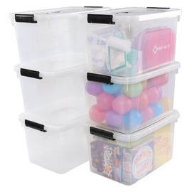Tstorage 12 Quart Plastic Storage Bin with Lid, Clear Latch Box, 6 Packs
