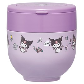 Skater LDNO6AG-A Thermal Lunch Box, Bowl-shaped, 18.2 fl oz (540 ml), For Women, 2 Tiers, Lunch Jar, Folding Handle, Antibacterial, Sanrio, Kuromi, Flower Retro