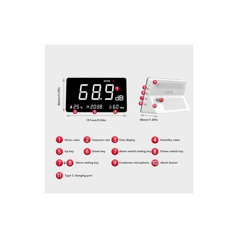 Sound Level Meter, 30-130db 4 in 1 Noise Decibel Meter,