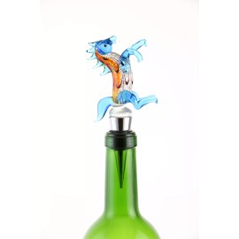 IMPORTED GIFT DEPOT Wine Bodies Murano Inspired Glass Blue Horse and Gift Box Wine Bottle Stopper