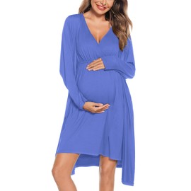SWOMOG Womens Maternity Nursing Gown and Robe Set 3 in 1 Labor Delivery Nuring Nightgowns for Hospital Breastfeeding Robes