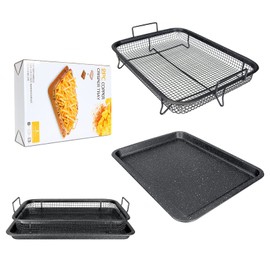 JMIATRY Non Stick Oven Grill Tray, Baking Trays for Oven Non Stick, Chip Tray with Carbon Steel Baking Tray, Oven Tray Copper Crisper Air Fryer, 2 Pcs Set