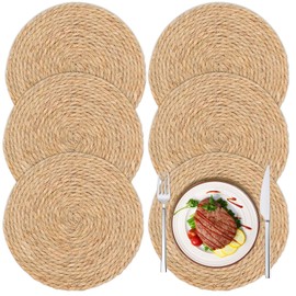 Woven Placemats, 6PCS Rattan Placemats, 30cm Handmade Weave Placemat, Natural Table Place Mats, round placemats for Dining Table, Kitchen, Home, Party and Restaurant