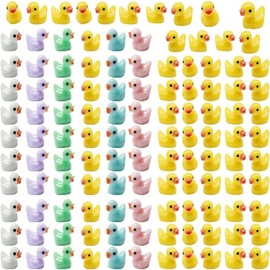 100 Mini Patos, Patos Pequeños, Pequeñas Figuras de Pato a Granel para Jardín, 6 Colores Figuras Miniatura de Pato para Acuario, Bricolaje Hecho a Mano, Proyecto Escolar, Fiesta, Regalo