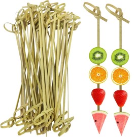 200 PCS Bamboo Cocktail Picks, Natural Bamboo Sticks, Toothpicks for Appetizers, 4 Inch with Looped Knot Food Picks for Fruit Appetizer Cocktail Garnish Accessories Party Supplies