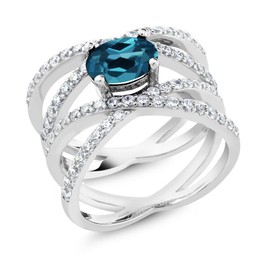 Gem Stone King Criss Cross Engagement Ring For Women | 8X6MM Oval Gemstone Birthstone | 925 Sterling Silver | Fine Jewelry Gifts for Her Mom Women Wife | Available In Size 5, 6, 7, 8, 9