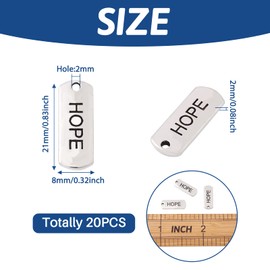 Pandahall 20pcs Tibetan Antique Silver Rectangle with Word Hope Pendants for Message Necklace Prayer Charms Tag Links