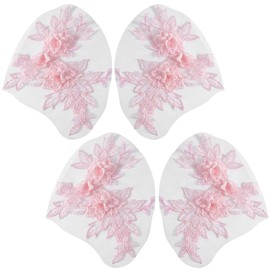 CABODYALS Pack of 4 Lace Flower Appliques Pink Polyester 3D Floral Embroidery Appliques Vintage Plain Embroidered for Sewing on Tulle Paths for Sewing Dresses Birthday Wedding Shirts