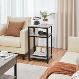 Yaheetech Tall End Table Set of 2, 18x14x29.5 inch Industrial Side Table with Strong Wooden Shelves, 2PCS Slim 3-Tier Telephone Table with Metal Frame for Living Room, Small Places - Gray
