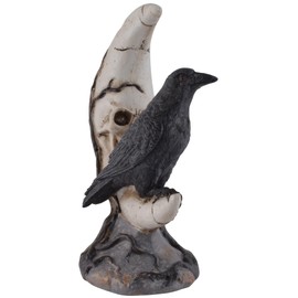 VOGLER Joh. Vogler GmbH Raven Sitting on Skull Moon with LED Moon Eyes Made of Artificial Stone Hand Painted