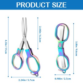 2PCS Folding Scissors, Color Stainless Steel Portable Travel Scissors, Foldable Pocket Badge Mini Small Scissor with 2 Key Ring, Gift for Men Safety Scissor for Outdoor, Fishing, Sewing, Home, Office
