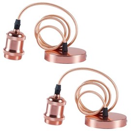 Sevenpers Sevenpers E27 Ceiling Pendant Light Fitting, 2 Pack Rose Gold Vintage Style Ceiling Rose Light Fitting with Lamp Holder Braided Cable Pendant Light Kit (with Ground Wire)