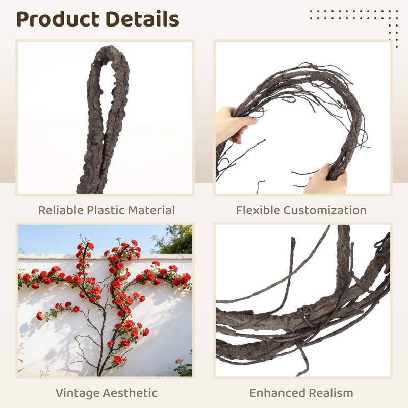 9.8 Ft Brown Artificial Grapevine Garland, Small Faux Tree Trunk