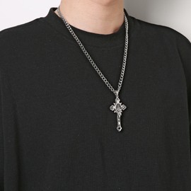 HZMAN St Benedict Stainless Steel Pendant Necklace for Men Women Retro Religious Christian Faith Cross Necklace, Stainless Steel, No Gemstone