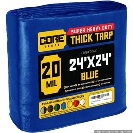 Core Tarps Extreme Heavy Duty 20 Mil Tarp Cover, Waterproof, UV Resistant, Rip and Tear Proof, Poly Tarpaulin with Reinforced Edges for Roof, Camping, Patio, Pool, Boat (Blue 24′ X 24′)