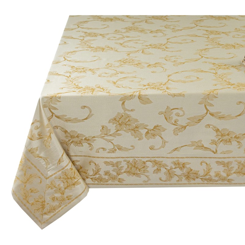 Benson Mills Harmony Scroll Woven Damask Fabric Tablecloth, Everyday, Parties,