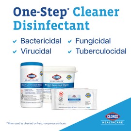 Clorox Healthcare Bleach Germicidal Wipes Bucket, 12" x 12", 110 Count Bucket (Package May Vary)