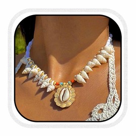 Fashband Boho Starfish Necklace Colorful Beaded Seashell Necklaces Beach Necklace Chains for Women (E)