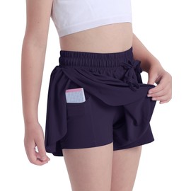 KEREDA - Pantalones cortos de mariposa para niñas, con forro de elastano 2 en 1 para correr, gimnasio, atletismo, entrenamiento, 1/2/3 unidades, marino, 9-10 Años