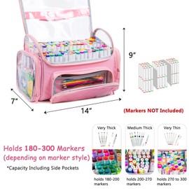 APOFFICE Large Marker Organizer Case Holds 200-300 Markers | Art Marker Storage Bag with Removable Dividers & Clear Top for Artists, Crafters & Travel - Pen, Pencil Alcohol Marker Holder - Art Supply