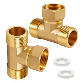 Brass T-Piece Swivel Pipe Fitting 1/2 Inch, G1/2 Inch AGxIGxAG Brass T-Piece 90°, DN15 T-Piece Water Connection, 3-Way T-Connector Coupling for Air Conditioning, Refrigeration System, Sanitary