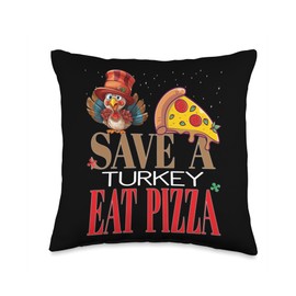 Envision Styles Unique Holiday Designs Save A Turkey Eat Pizza Vegan Vegetarian Thanksgiving Family Throw Pillow, 16x16, Multicolor