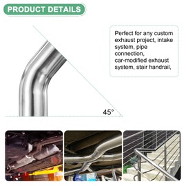 M METERXITY 2-Pack OD 2.2 Inch 45 Degree Mandrel Bend Elbow, Thicken 2 mm 304 Stainless Steel Exhaust Elbow Pipe for Car Modified Exhaust System, Stair Handrail Bend, Height 155 mm