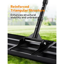 Lawn Leveling Rake 30x10 inch, Heavy Duty Lawn Leveler Tool with 78" Adjustable Handle, Curved Edge & Anti-Fracture Connectors Level Soil or Dirt Ground Surfaces for Backyard, Grass, Golf Course, Farm