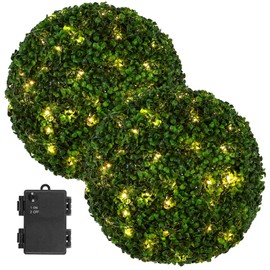 Le Serein 2 Pcs Lighted Topiary Ball Outdoor Pre-Lit Faux Boxwood Planter Filler Sphere, Artificial Topiary Ball， Decorative for Backyard, Balcony, Garden, Wedding Party, Home Office (15 * 15)