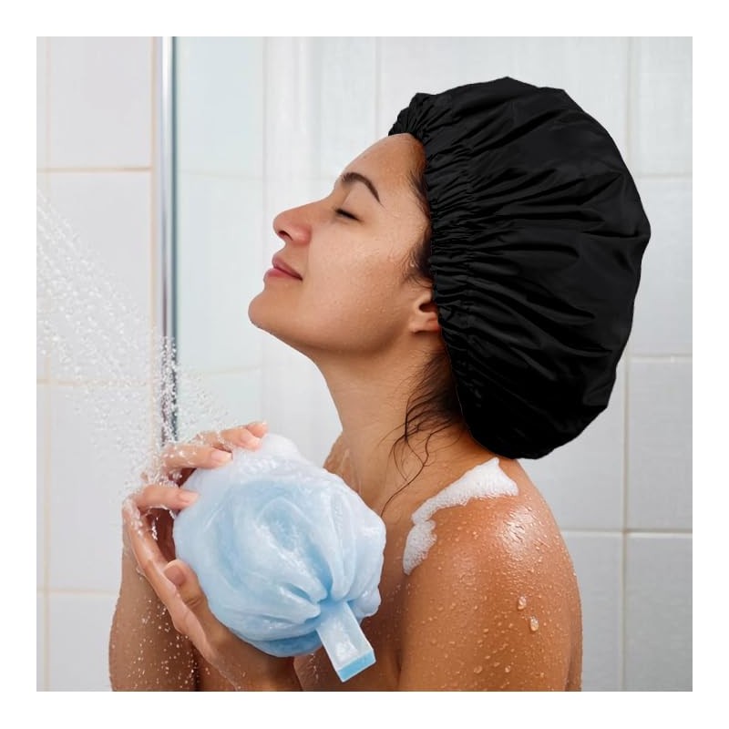 Reusable Shower Cap for Women, Large Waterproof Shower Bonnet Washable