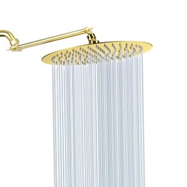NearMoon Rain Shower Head with 11'' Adjustable Arm, High Pressure Stainless Steel Rainfall Shower, Ultra-Thin Design - Pressure Boosting (12 Inch, Gold)