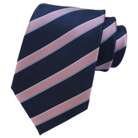 Men's Pink and Navy BLUE Ties Striped Patterned Graduation Student Business Silk Neckties