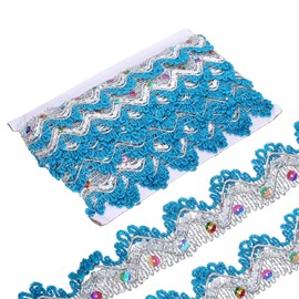 QUARKZMAN 10 Yard Shiny Beaded Lace Trim 1.4 Inch Metallic Sequin Lace Fabric Ribbon Flat Sewing Fabric Trims Strips for Crafts Sewing Clothes Gift Wrapping Home Decoration Sky Blue/Silver