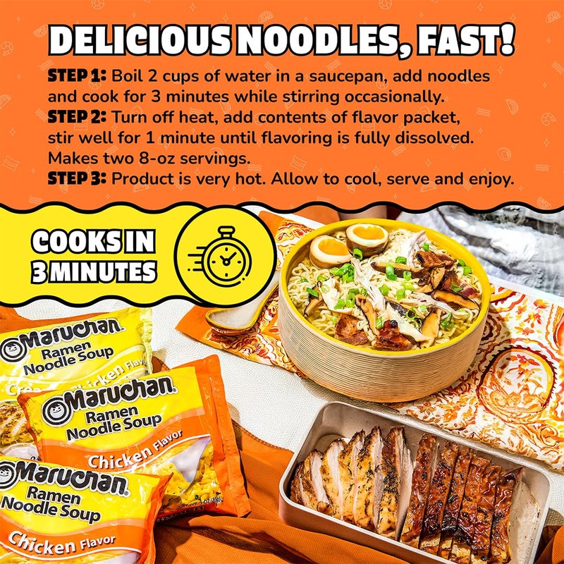 Maruchan Ramen Chicken, Instant Ramen Noodles, Ready to Eat Meals,
