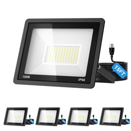 AIKVSXER 150W Flood Lights Outdoor, 21000lm Bright LED Work Light with 15FT Plug, 6000K Daylight White Exterior Security Light, IP66 Waterproof Floodlight for Yard Garage Stadium Lawn (150W-4 Pack)