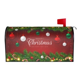 Merry Christmas Mailbox Cover Standard Size Red Christmas Tree Magnetic Mailbox Covers Winter Holiday Large Post Letter Box Covers Garden Yard Home Decor for Outside 21" x18"